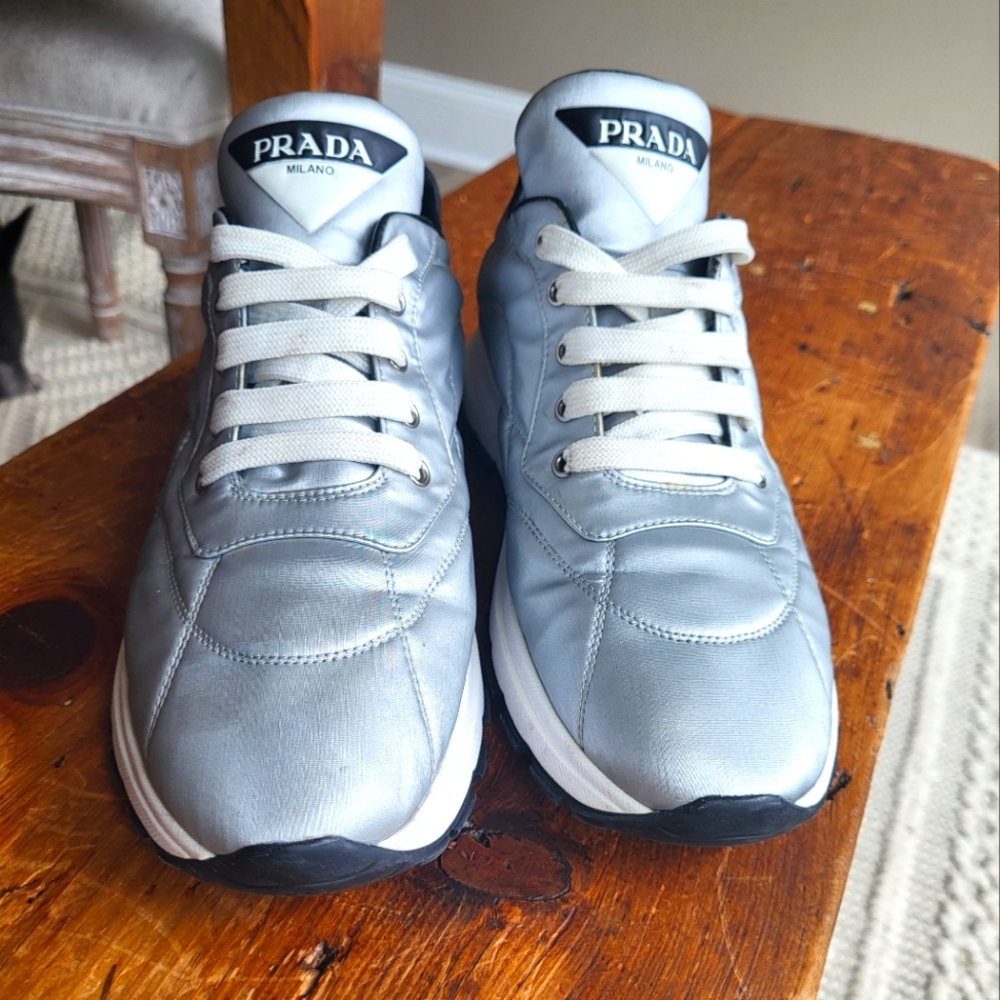 Authentic PRADA Silver/Gray Women's Sneakers 8.5